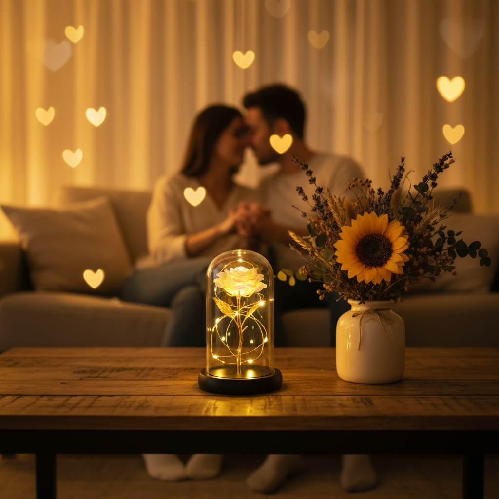 Simulated Gold Foil Rose & Preserved Flower