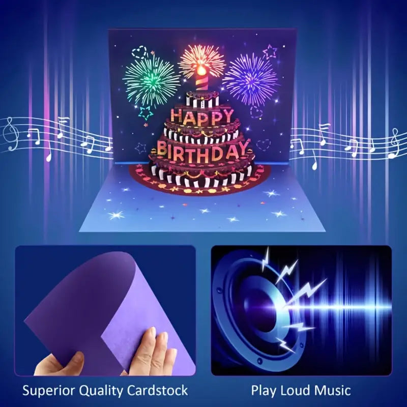 LIGHTS & SOUND Pop up Happy Birthday Cardπ