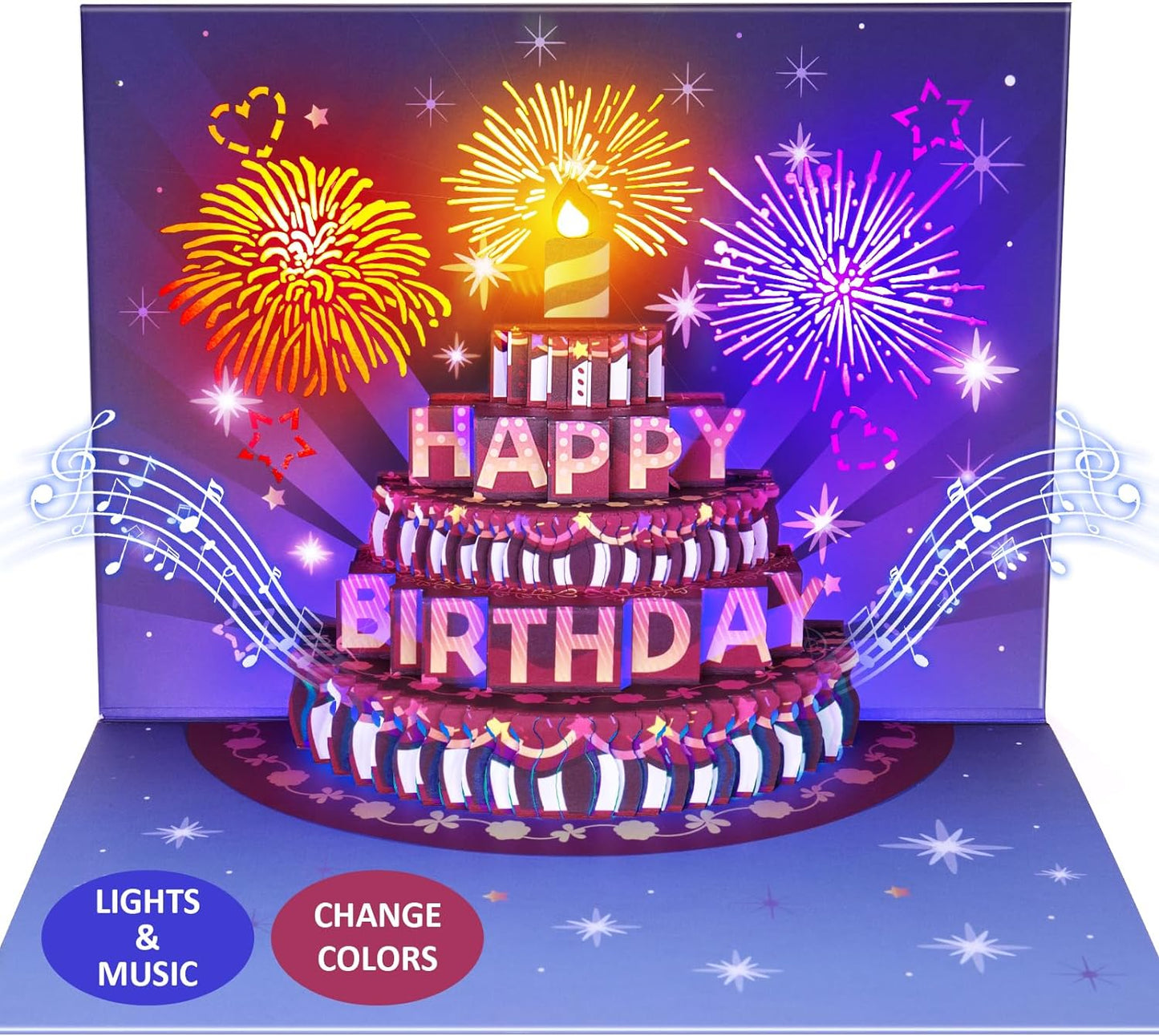 LIGHTS & SOUND Pop up Happy Birthday Cardπ