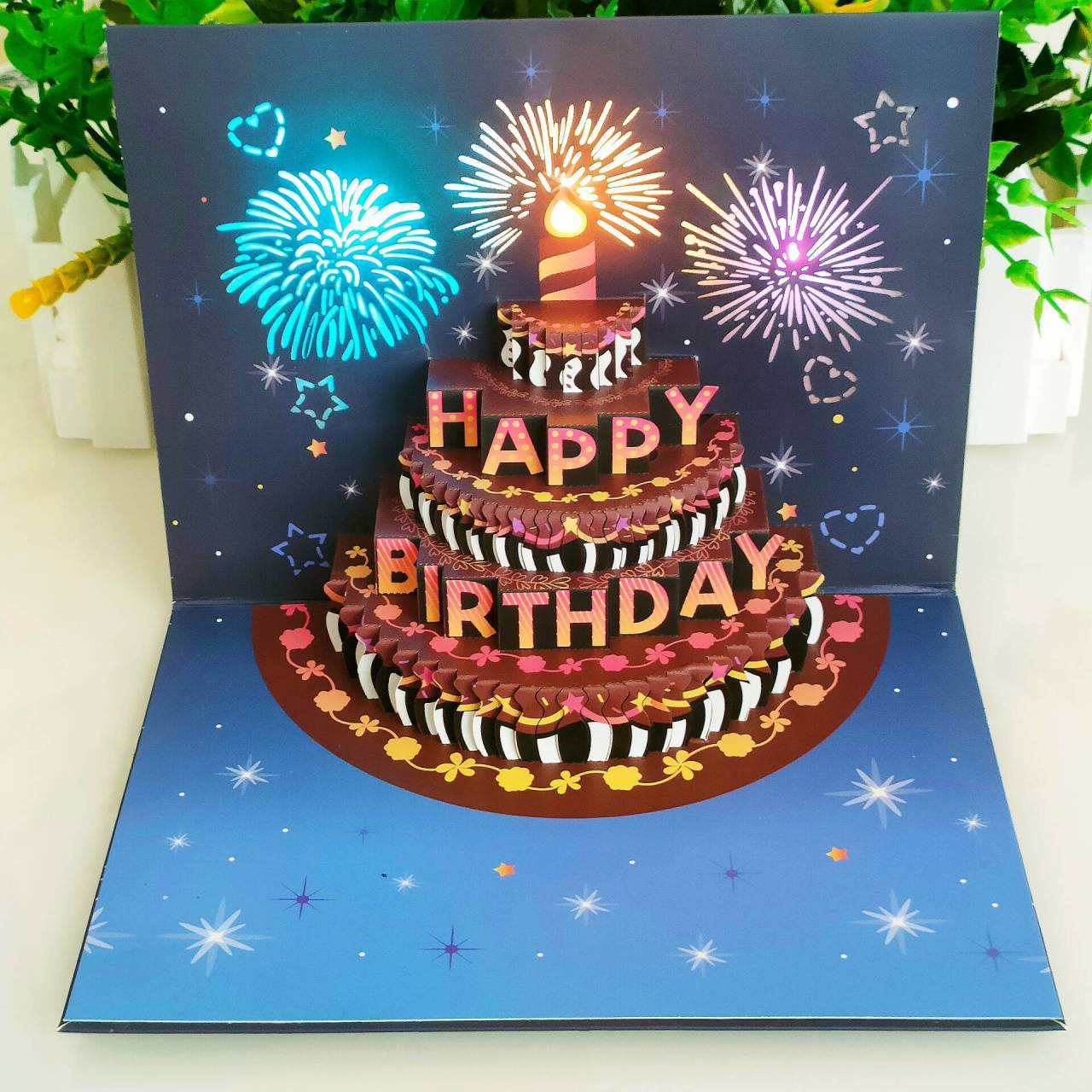 LIGHTS & SOUND Pop up Happy Birthday Cardπ