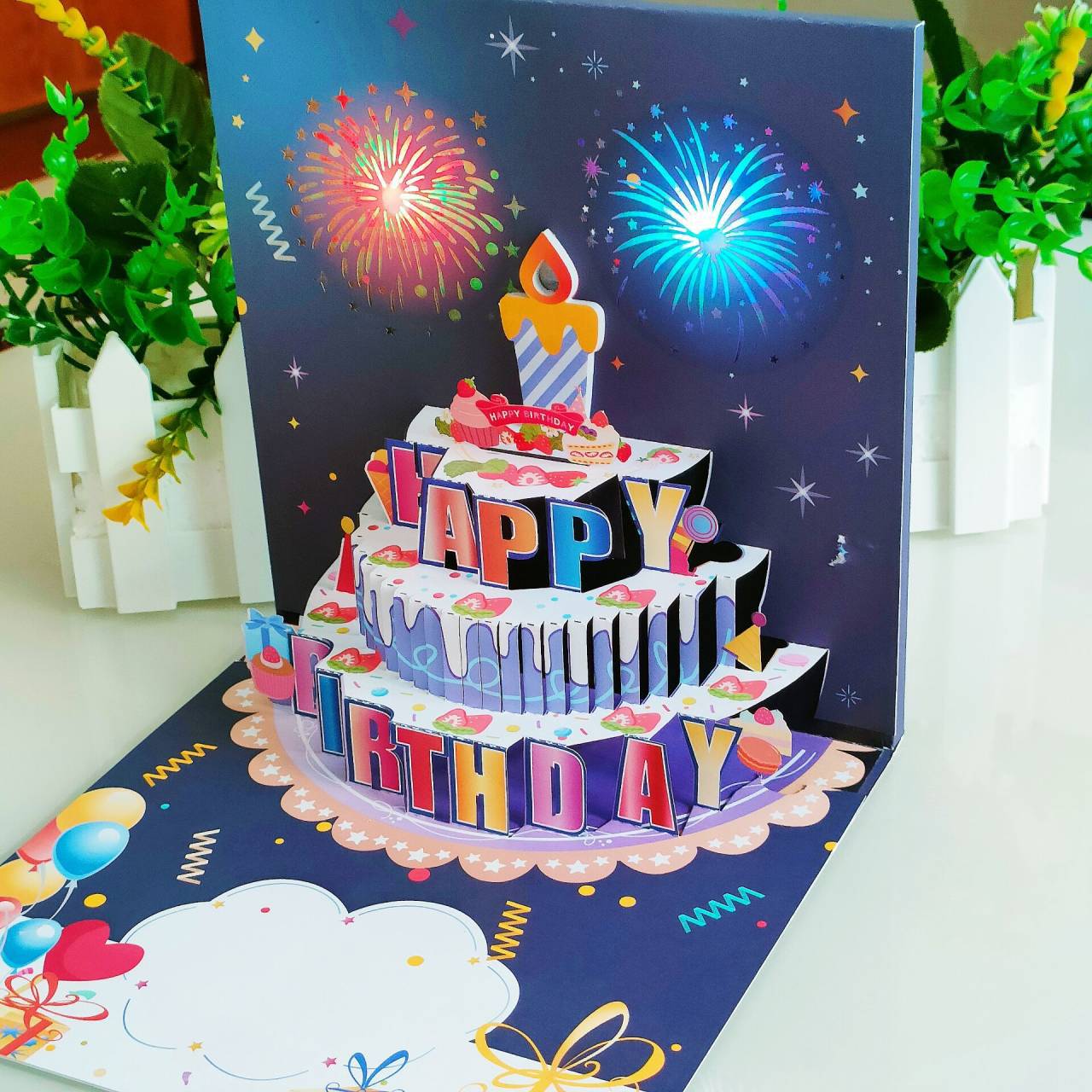 LIGHTS & SOUND Pop up Happy Birthday Cardπ