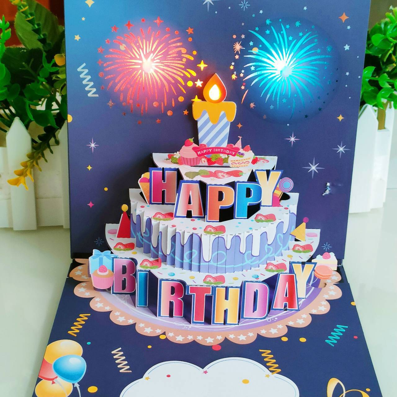LIGHTS & SOUND Pop up Happy Birthday Cardπ