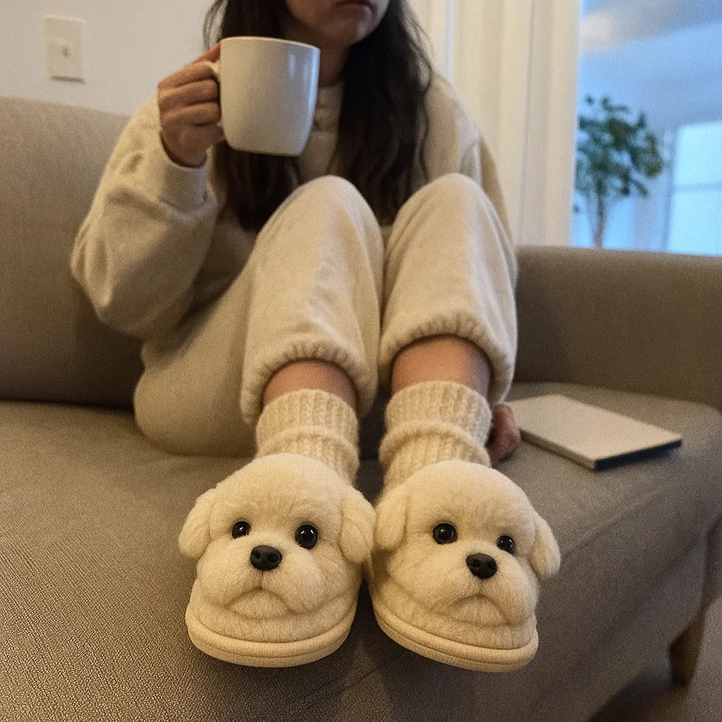 🟣Super Realistic Dog Plush Slippers — Feel Like Walking with Your Dog Every Step
